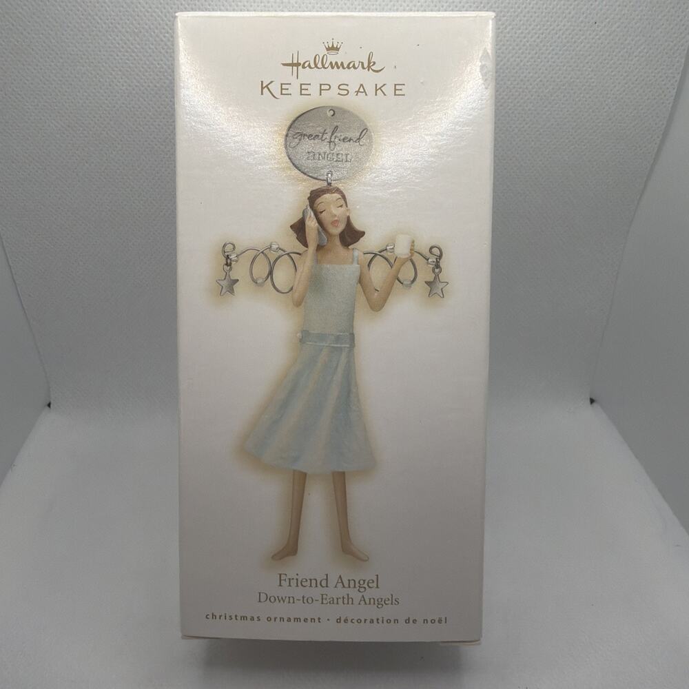 Hallmark Keepsake Down-to-Earth Angels Friend Ornament Talking On Phone Coffee
